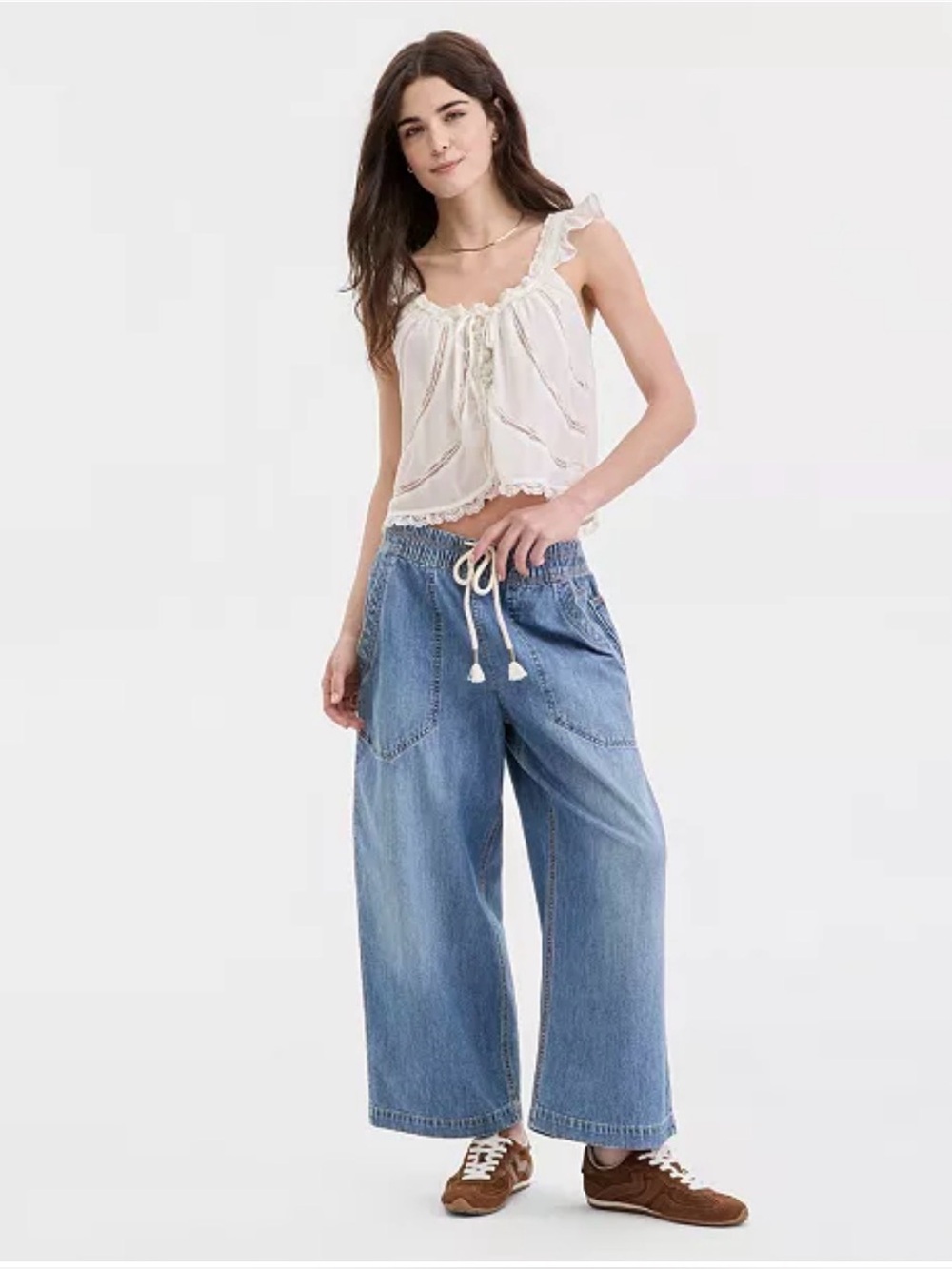 Free People We The Free Easy Peasy Pull On Denim Jeans SIZE SMALL Oversized